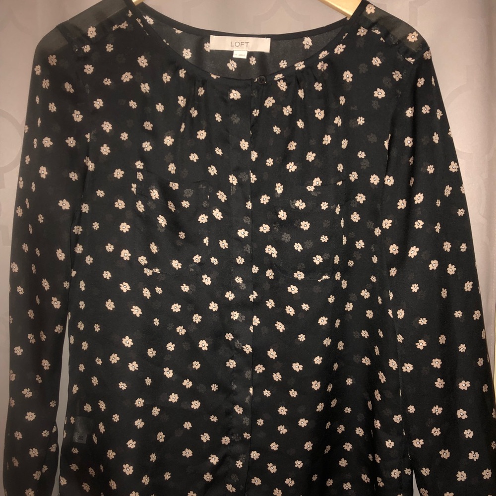 Loft Black Patterned Button Down - image 1
